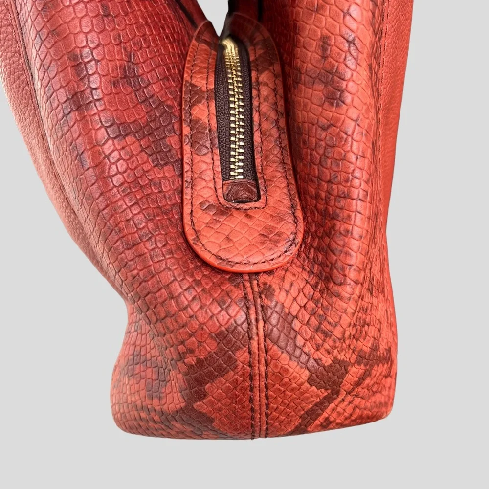 Coach Lexy Orange/Cognac Pebbled Leather Python Embossed Trim Gold Tone Hardware - Picture 11 of 15